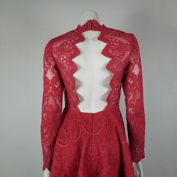 Saylor NYC Rita Rasberry Lace Brocade Fit & Flare Exposed Back Mini Dress Size S - Picture 6 of 15